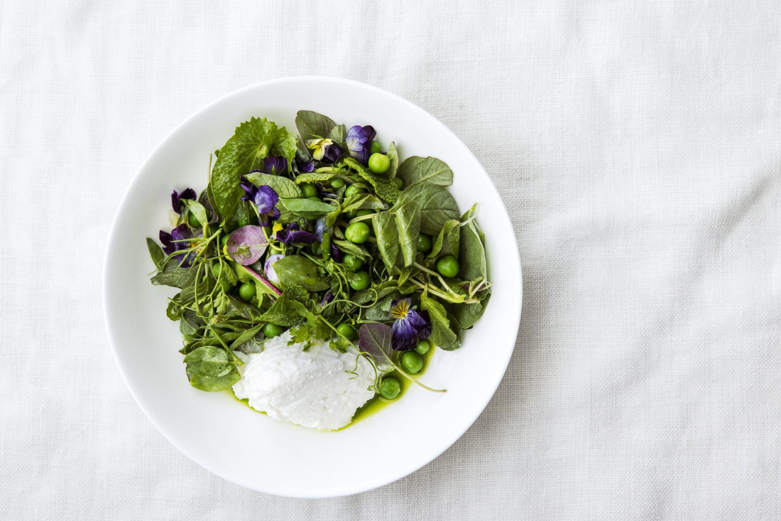 Spring Greens and Peas Salad with Ricotta