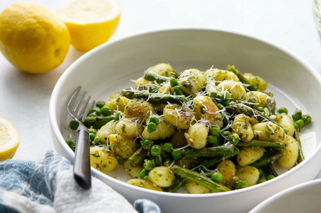 Lemon Pesto Gnocchi With Peas and Asparagus